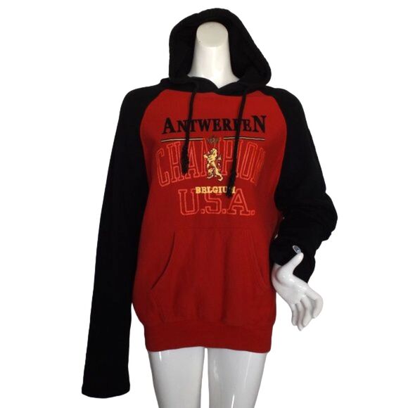 Vetements Tops - VETEMENTS X CHAMPION Hoodie, M, Antwerpen Belgium, Red/Black, Sweatshirt